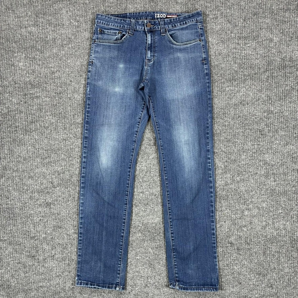 IZOD Comfort Stretch Jeans Mens 32x30 Blue Medium Wash Regular Straight Denim